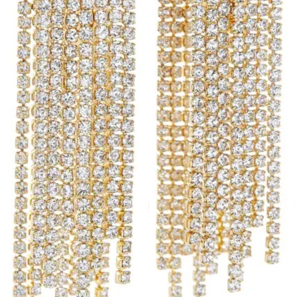 NWT BaubleBar Cupchain Huggie Fringe Drop Earrings, Goldstone/Cubic Zirconia - Picture 2 of 7